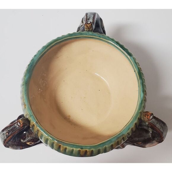 VTG Majolica Planter Chinese Elephant Trio Good Luck Symbol Rich Glaze MED Size - Picture 5 of 8